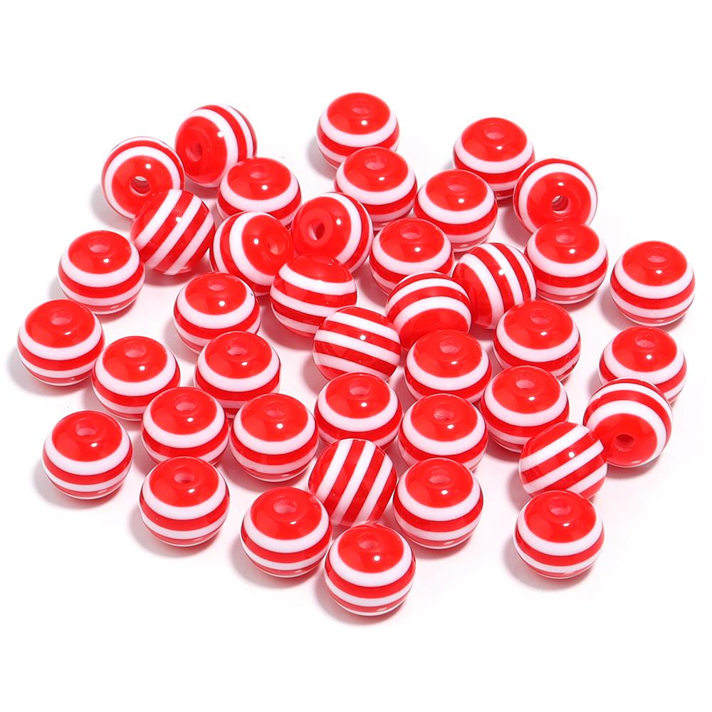 50-100pcs/lot 6 8 10 12mm Resin Round Beads Colored Stripes Spaced Beads For DIY Craft Bracelet Phone Chains Making Accessories