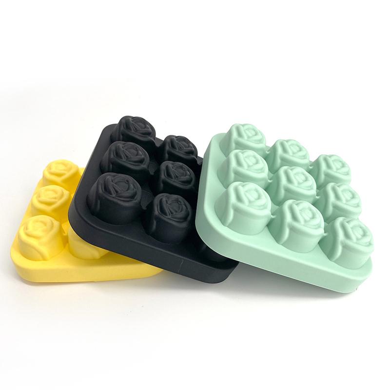 Tavă pentru cuburi de gheață, cu 9 cavități, din silicon, cu trandafiri, pentru fabricarea de bile de gheață, cu eliberare ușoară, formă mare de cuburi de gheață pentru cocktail-uri