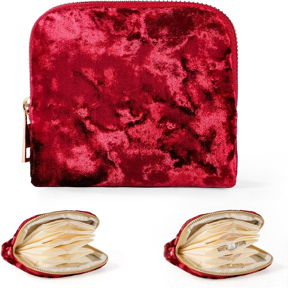

Professional Anti-Scratch Travel Jewelry Case Portable Velvet Jewelry Organizer Soft Compact Earrings Pouch Daily червоний