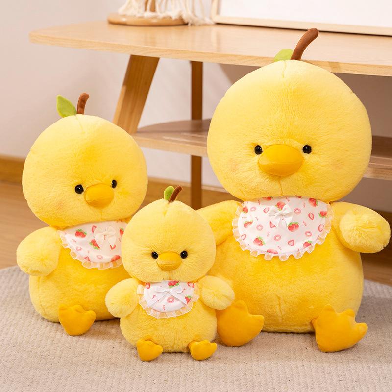 Small Yellow Chicken Doll With Bib Cute Sitting Chicken Baby Plush Doll Throw Pillow Children'S Soothing Doll