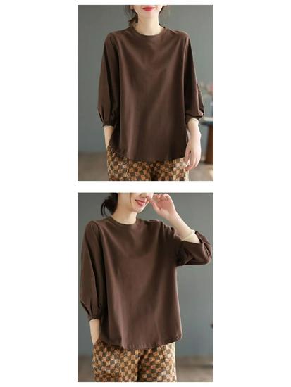 Retro Versatile Women's Seven-Sleeve Casual T-Shirt for Spring/Summer