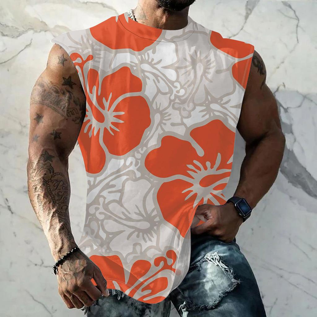 Mens Summer Surf Beach Tank Top Large Size Casual Breathable Sleeveless Top Loose Print Tank Top Man Shirt