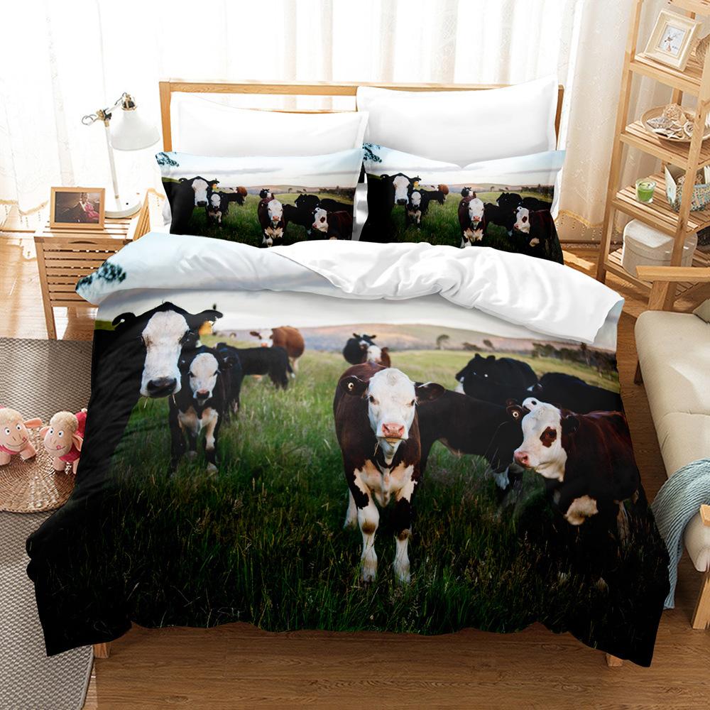 

Детский комплект постельного белья 3D Cow Series, пододеяльник, пододеяльник, двойные чехлы королевского размера 135*200