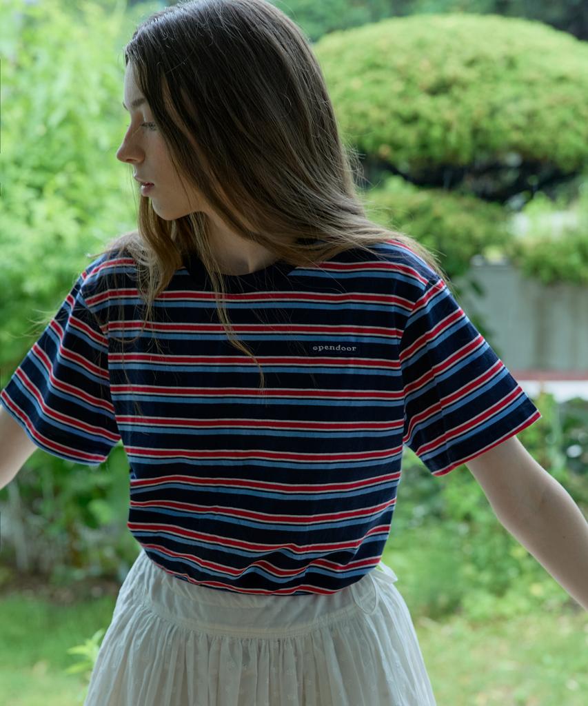 Opeundoeoseutyudio Stripe Half Top Navy