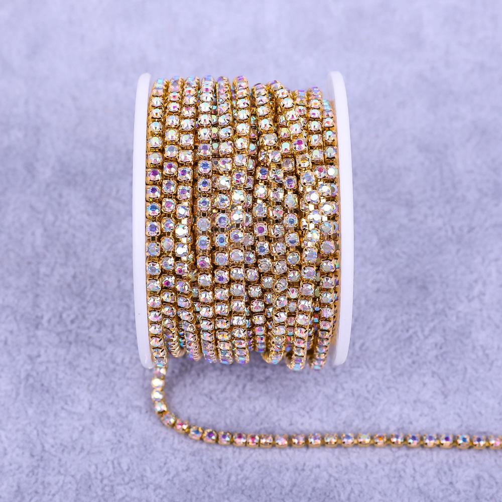 Electroplated Rhinestone Drill Chain: Single Row Metal Claw Chain for DIY Costume Accessories