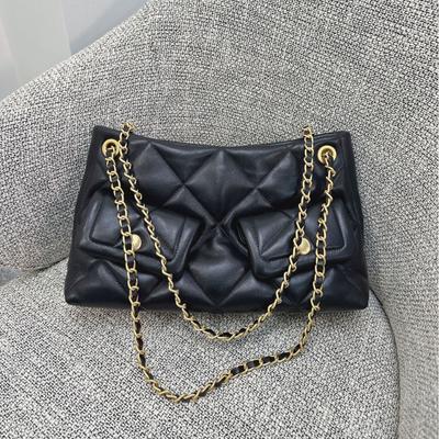 25K Double Pocket Sheepskin Hobo Chain Tote Bag Leather Rhombus Commuter Shopping Shoulder Underarm Bag