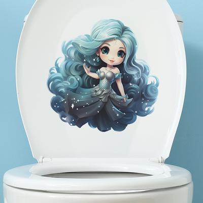 Little Girl Doll Toilet Attached Bathroom Home Background Decorative Wall Sticker