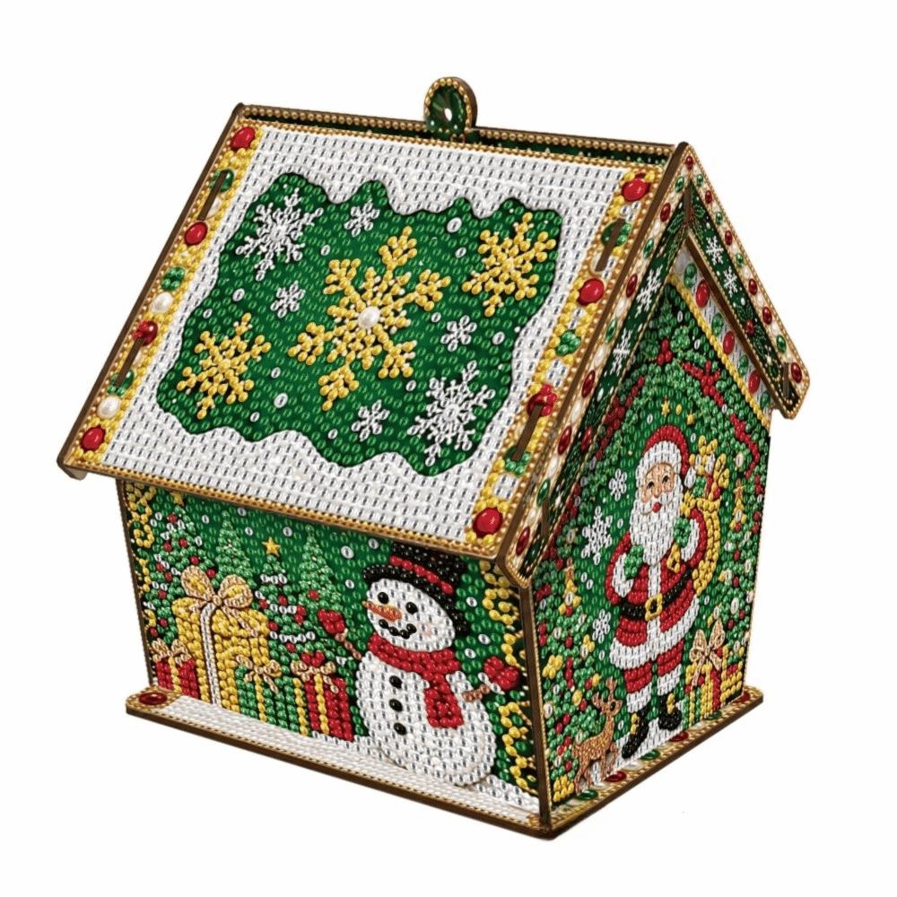 Four-sided DIY Pearl Art Kit Rhinestone 3D House Ornament Holiday Gift