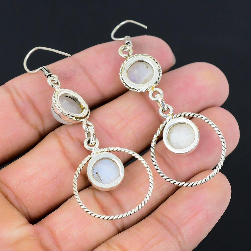 Natural Rainbow Moonstone Gemstone Drop/Dangle Earrings 925 Silver For Girls