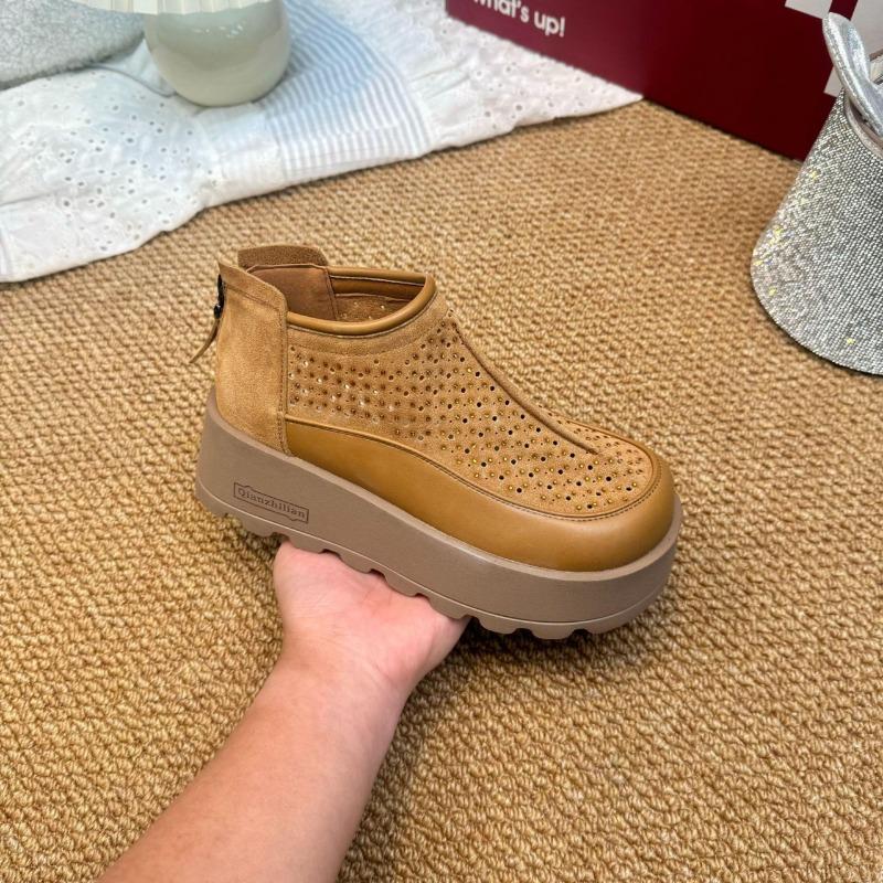 Absatzschuhe Damenmode Runde Spitze Tiefer Ausschnitt Reißverschluss hinten Wasserdichte Plateau-Sohle Weiche Sohlen Rutschfeste Einzelne Schuhe