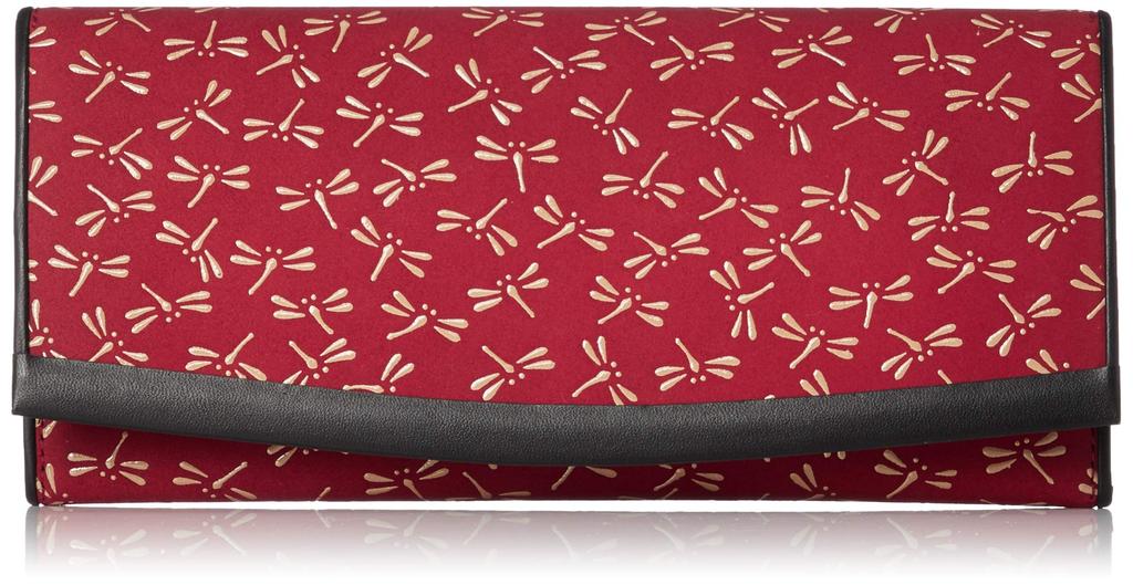 Indenya Women's Long Wallet, Red Deer Leather with White Lacquer, Dragonfly Pattern, 2311-13-008