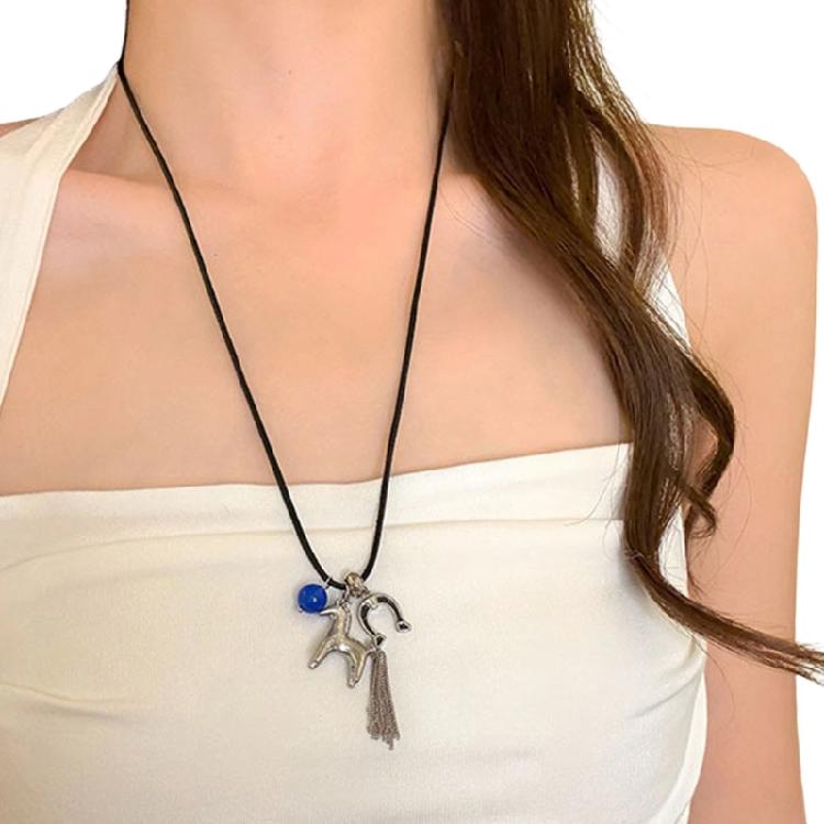 

Fashionable Adjustable Horse Charm Necklace Handmade Clavicle Chain Everyday Wear Jewelry Gift For Her серебряный