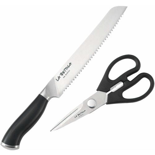 Tamahashi La Bettola Bread Knife & Kitchen Scissors LB-252 Black
