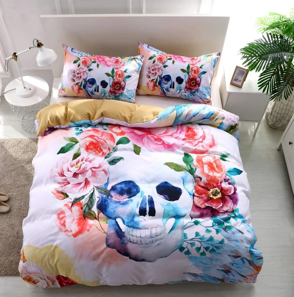 Sugar Skull Duvet Cover Set,3D Printed Gothic Skull Bedding Set,Soft  Comforter Cover with Zipper Closure and 2 Pillow Shams