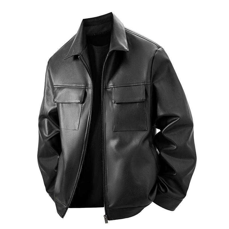 Spring and Autumn Collar Leather Jacket Men's Coat Versatile Casual Motorcycle Business Men's Leather Jacket