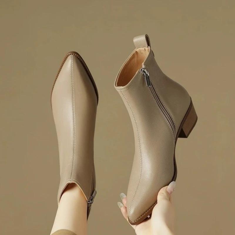 Fashion Black Booties Leather Elegant With Medium Heels Woman Short Shoes Hot Comfortable Chic On Offer Trend 2025 Ankle Boots for Women