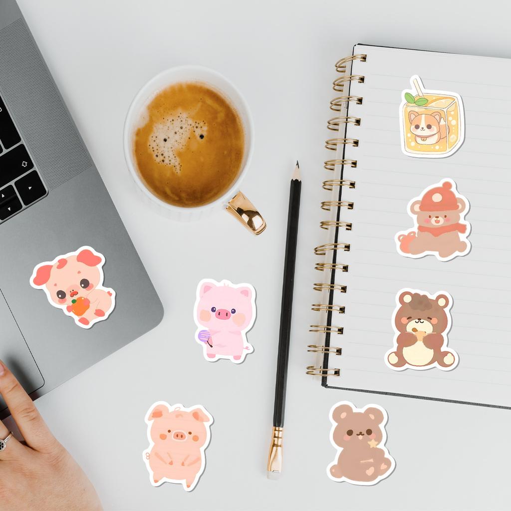 50 Cute Little Bear Doodle Stickers Suitcase Laptop Mobile Phone Waterproof Decorative Stickers Cartoon Animal Stickers