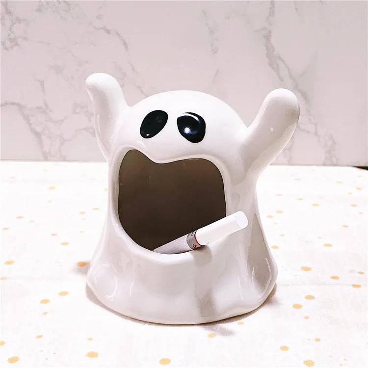 Hochtemperatur Weißes Porzellan Wohnzimmer Aromatherapie Kerzenständer, Lustiger Halloween Cartoon Kürbis Geist Aschenbecher Dekoration