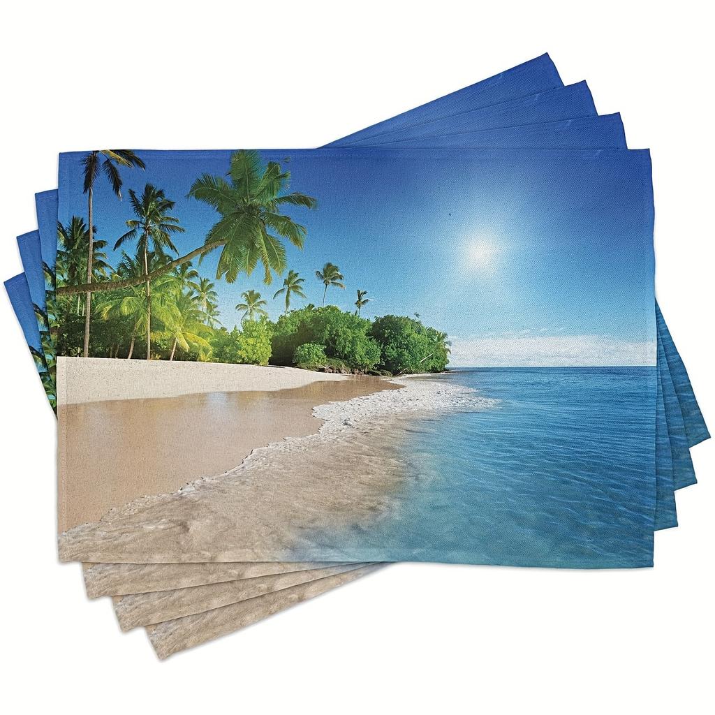 4pcs Tropical Beach Palm Tree Placemats Dining Table Decor Ocean Scene Kitchen Mat  For Home & Restaurant Outdoor Party Decor