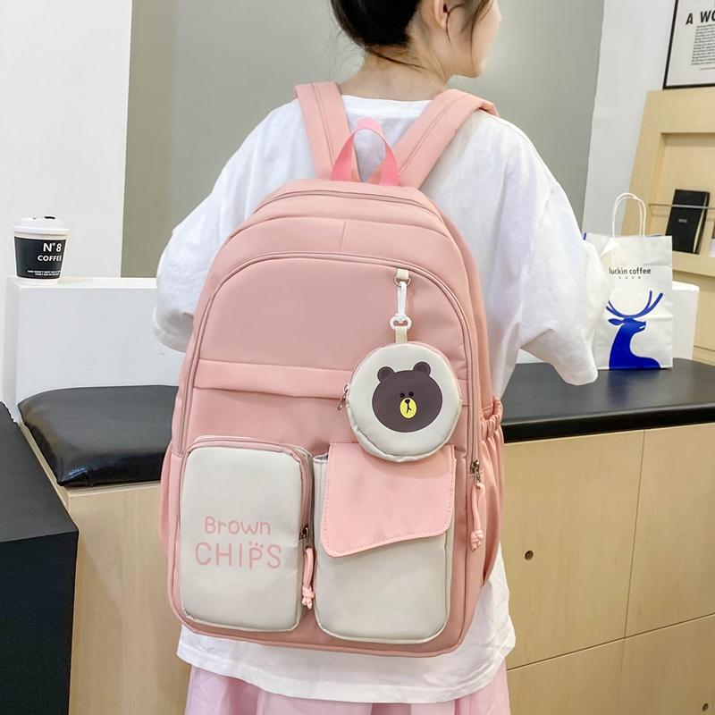 Ensemble de sac à dos en trois pièces, sac d'école à blocs de couleurs, sac à dos de grande capacité pour femme, sac à lettres avec sac à stylos