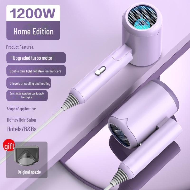 Compact Travel Hair Dryer with Blue Light & Negative Ions - Damage-Free Styling