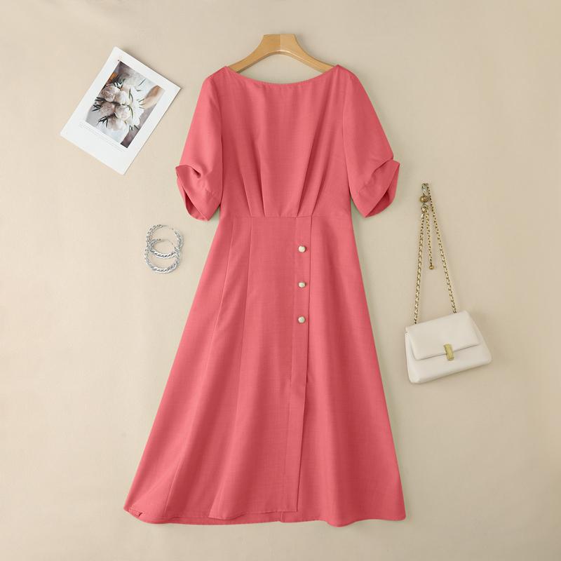 VONDA Women Elegant Casual Scoop Neck 3/4 Sleeve Long A-line Dress