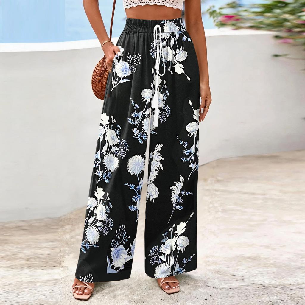 Women's Wide-Leg Casual Flowy Floral Print Pants