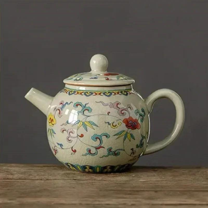 200ml Chinese Traditional Ceramic Teapots Handmade Flower Pattern Kettle Travel Portable Ball Hole Filter Tea Pot Home Tea Set