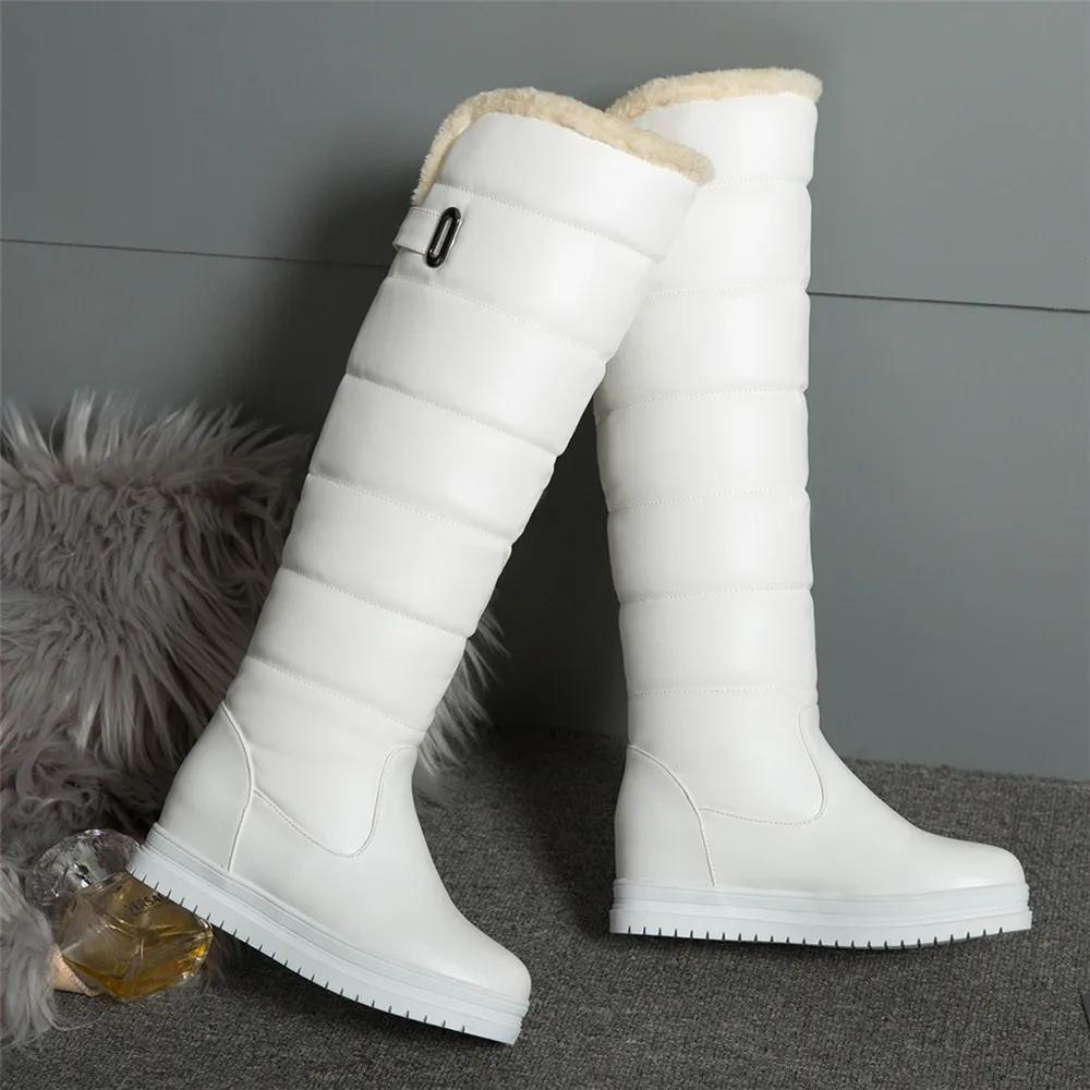 Fashion Winter Warm Pink White Snow Boots Women Shoes Low Heels Knee High Boots Female Platform Plush Long Boats Mujer Black