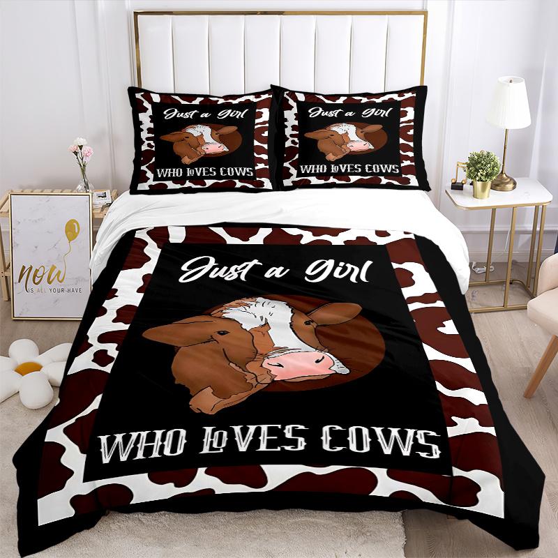3pcs Anime Cow Lover's Comforter Set with One Quilt Cover and Two Pillowcases (No Core), Perfect for Bedroom Decor, Festive Gifts, Polyester Fabric