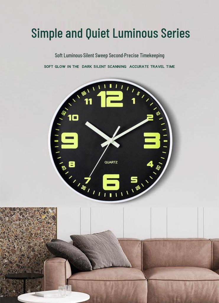 12-Inch Silent Luminous Quartz Wall Clock - Plastic, Creative Design, Popular Item