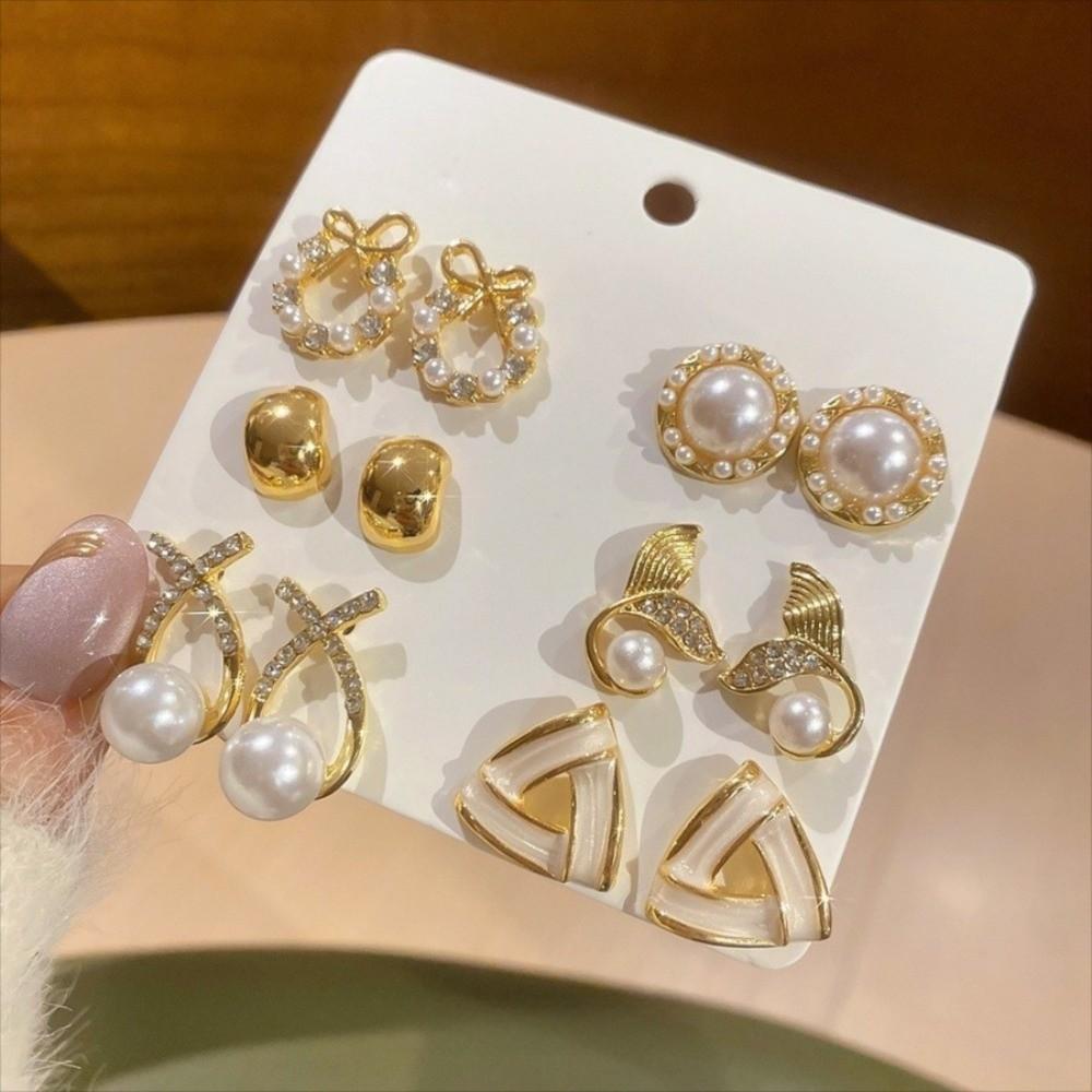 Round Square Stud Earrings Small Imitation Pearl Earrings  for Women Daily Jewelry Sets