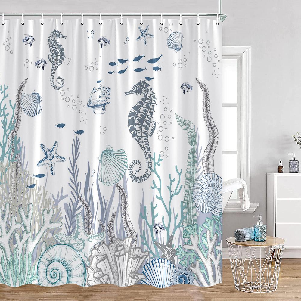 Cartoon Ocean Animals Watercolor Shower Curtains Octopus Turtle Jellyfish Whale Sea Bathroom Decorations Polyester Bath Curtains