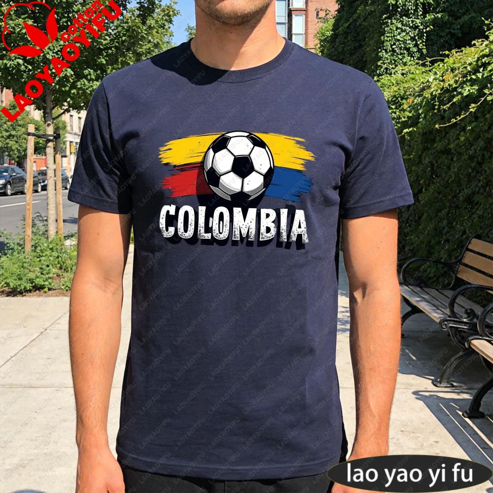 Colombia Soccer Ball Flag Tshirt Creative Design Unisex Summer Cotton Tshirt Soccer Party Supplies Casual Daily Life Unisex Wear
