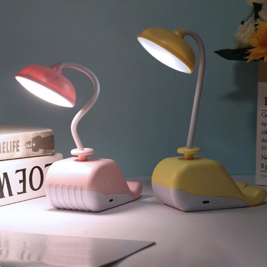 Cartoon Whale Night Light USB Type-C Fast Rechargeable Desk Lamp with Mobile Phone Holder Bendable Warm White Light Desk Light for Students Eye