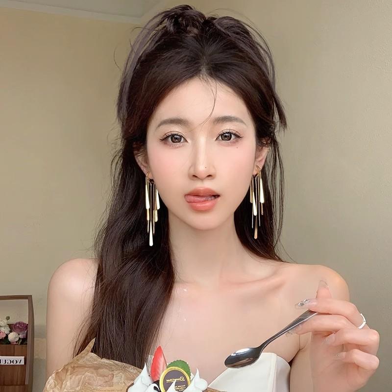 925 Silver Long Tassel Earrings Luxury Hoop for Women Fine Jewelry Wedding Party Gifts