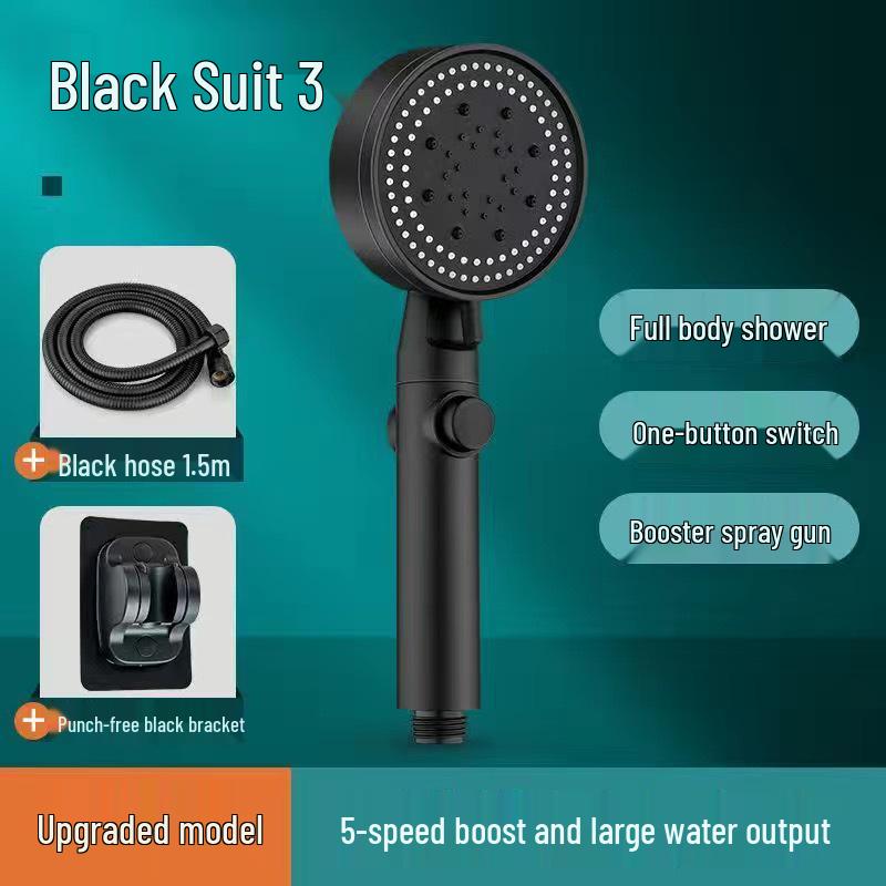 Supercharged High-Pressure Shower Head with Hose Set