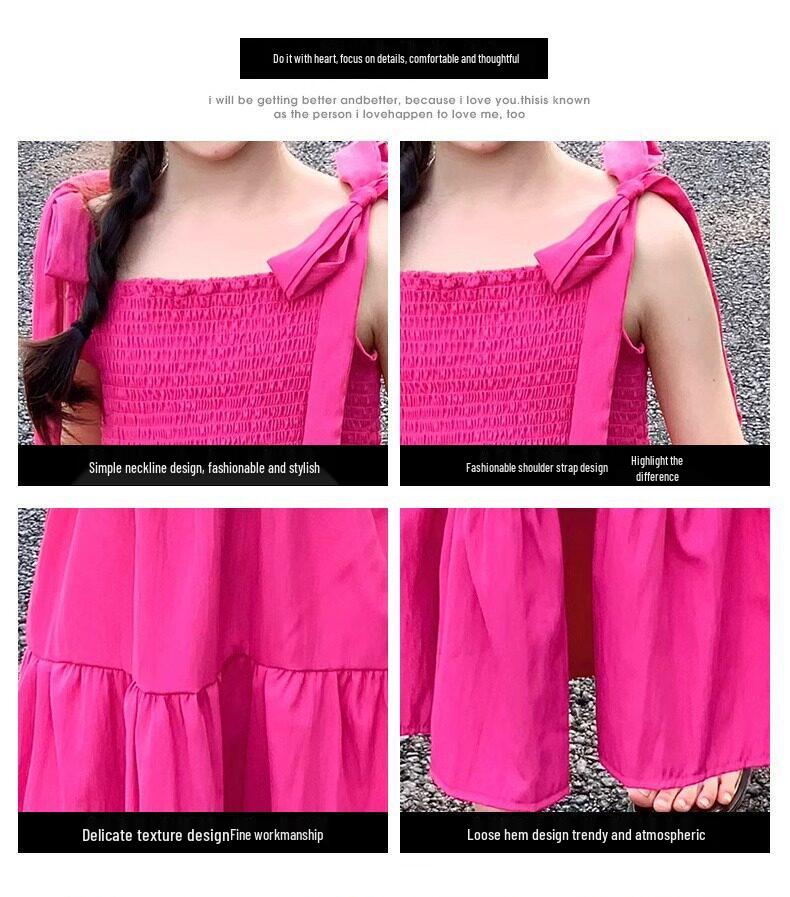 Girls' Summer Spaghetti Strap Beach Dress - Fresh, Stylish Vacation Wear for Big Girls