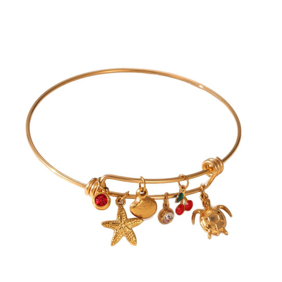 18K Gold-Plated Stainless Steel Bracelet with Marine Life Fruit Pendant for Women