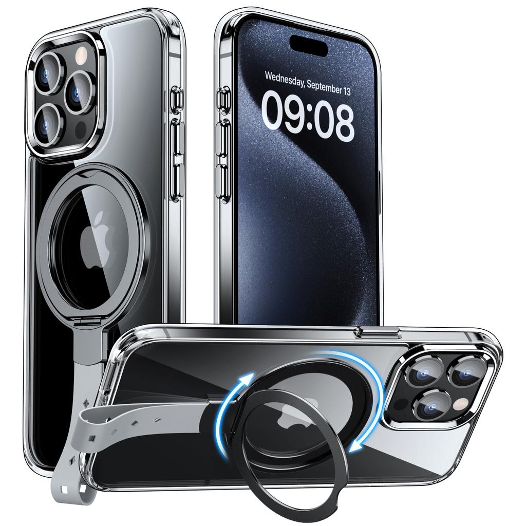 Für iPhone 15 Pro Max Hülle Magnetischer Ständer Sturzsicher Klar PC Handyhülle