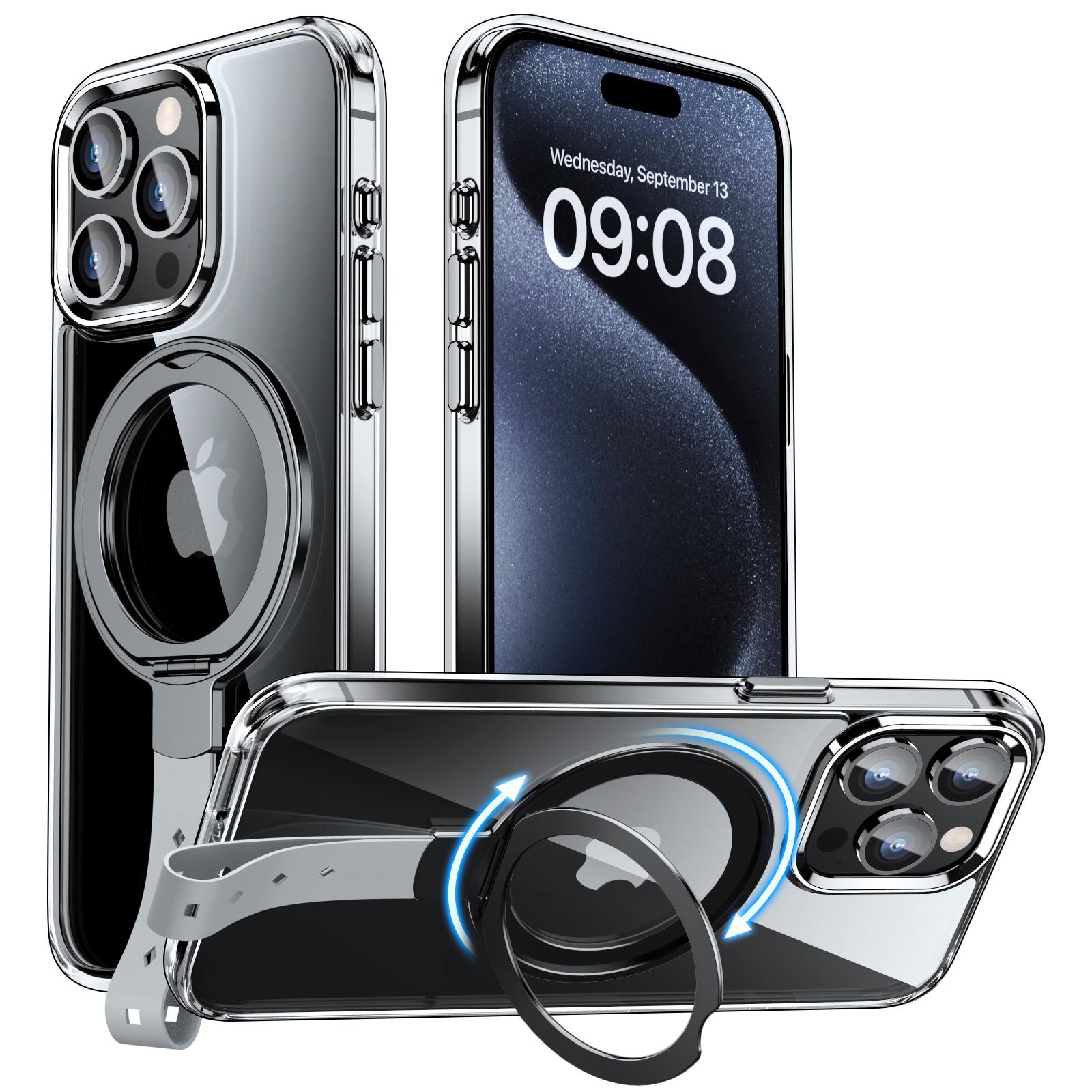 

For iPhone 15 Pro Max Case Magnetic Kickstand Anti-Drop Clear PC Phone Cover A