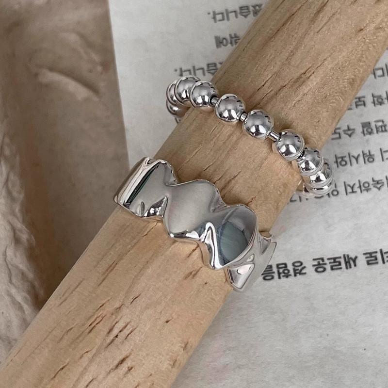 Geometric Style Adjustable Open Ring For Women Chic Minimalist Beaded Design In Silver Color Perfect For Fashionable Commute 2023 Winter Collection