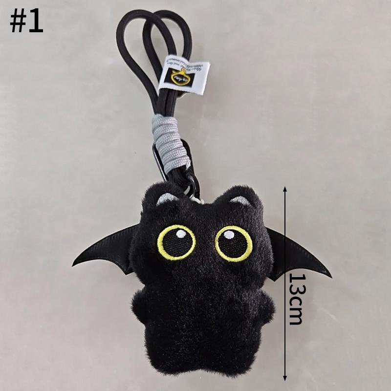Kawaii Bat Keychain Little Black Cat Pendant Big Eyes Cat Key Chain Ghost Wings Backpack Hanging Decoration Halloween Gifts