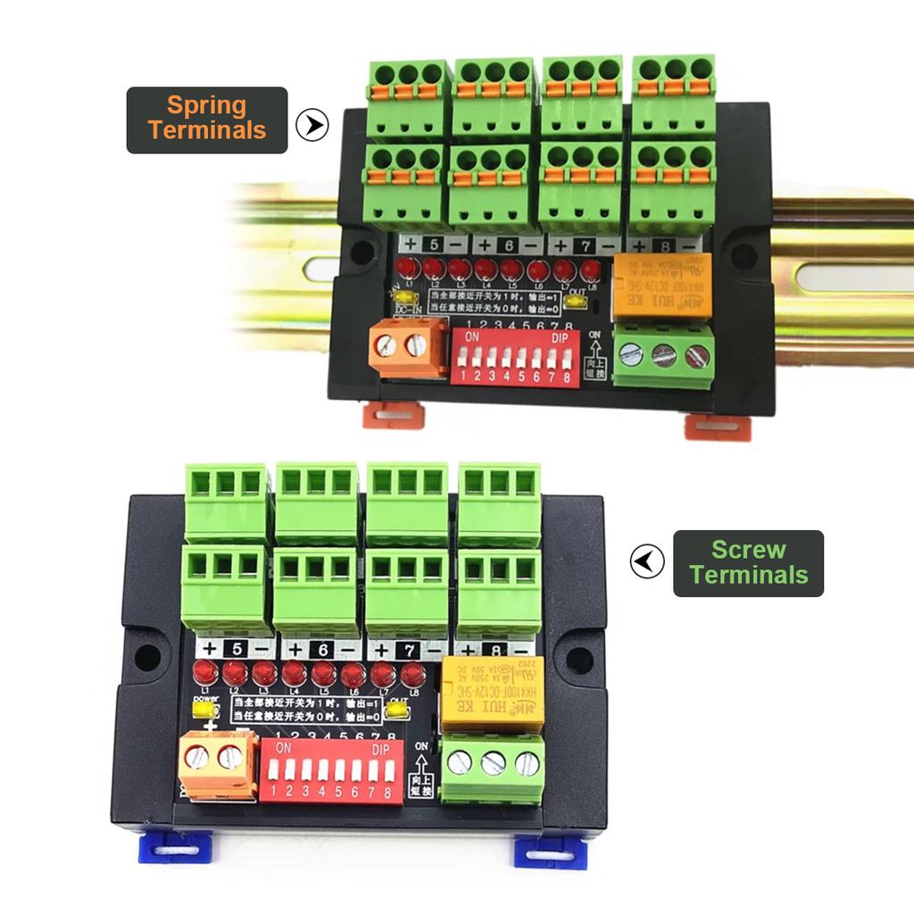 AND Gate Logic Processing Module Terminal Block With 8 Input Channel Sensor NPN/PNP Relay Output For Multiple Conditions Control