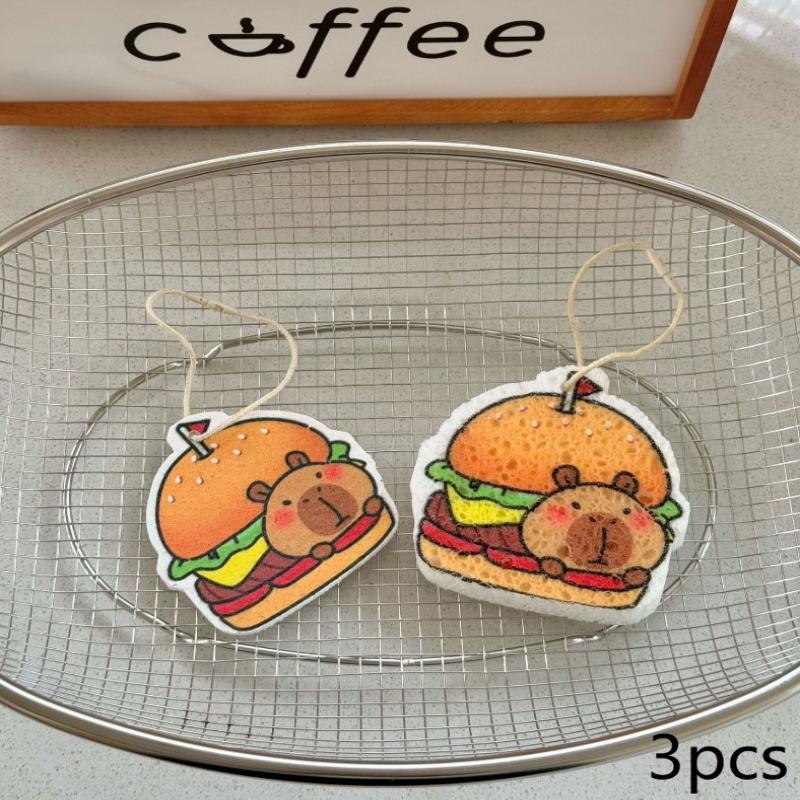 

4-Pack Wood Pulp Rag Capibara Cartoon Dishwashing Sponge Wood Pulp Cotton Scouring Pad Kitchen Bathroom Cleaning Sponge
