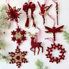 Wine Red Plush Christmas Tree Pendant Glitter Bow Christmas Decorations  Holiday Season