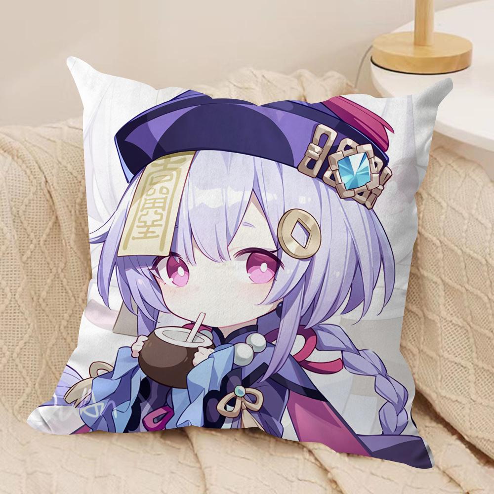 

Qiqi Genshin Impact cute Cushion Cover Silky Short Plush Invisible Zipper Dustproof Sofa Pillow Case for Home Decor 30x30cm