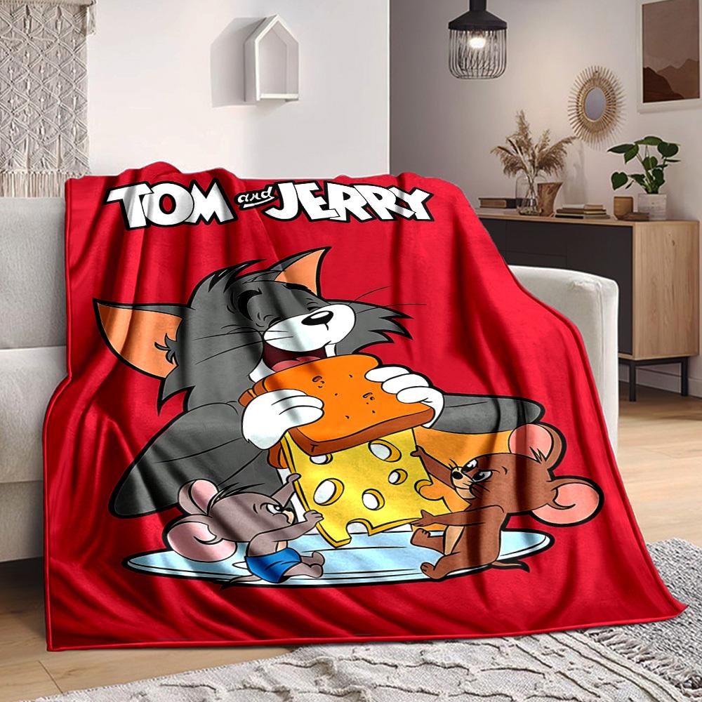 1pc Tom Jerry Flannel Throw Blanket Lightweight Soft Warm All Season Blanket for Sofa, Bed, Travel,L1028083