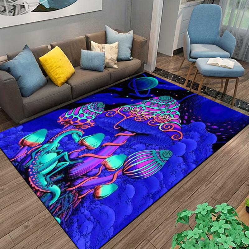 Mystical Colorful Mushroom and Lizard Design Rug for Everyone's Space * Suitable for use as an anti-slip game mat for living room and bedroom sofas