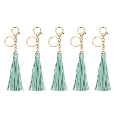 [uxcell] 5-Piece Set Leather Keychain Tassel for Women's Bag Decoration with Lobster Cross Key Ring for Handbags and Wallets, DIY Crafts, and Peacock
